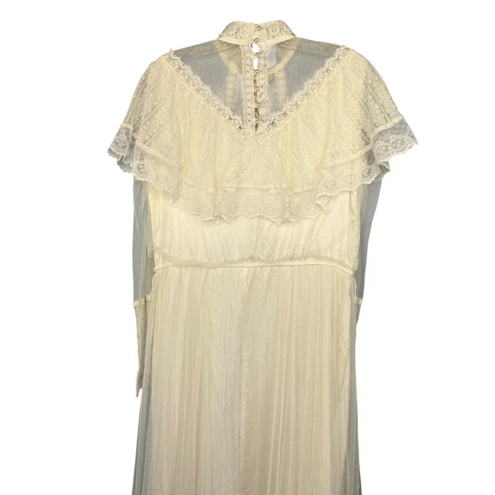 Gunne Sax by Jessica McClintock Vintage Lace Wedding Dress Ivory Maxi Boho 70s - Picture 15 of 16